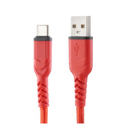 Kabel USB-C - USB do ładowania i transmisji danych 1m czerwony nylonowy 2A