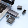 Czytnik kart pamięci USB A USB-A + USB Typ C USB-C 2.0 2w1 SD / microSD 5 Gb/s do 2 TB HB45 szary