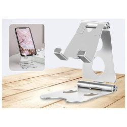 Podstawka / stojak / statyw / uchwyt biurkowy metalowy na telefon / tablet srebrna