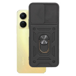 Etui Pancerne CAMSHIELD Ring na telefon Vivo Y16 4G V2214 / Y02s czarne