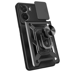 Etui Pancerne CAMSHIELD Ring na telefon Vivo Y16 4G V2214 / Y02s czarne