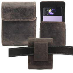 Kabura skórzana na telefon uniwersalna do paska ciemnobrązowa