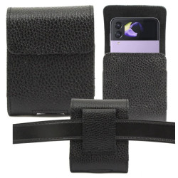 Kabura skórzana na telefon uniwersalna do paska czarna groszek