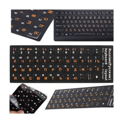 Naklejki na klawiaturę CYRYLICA + QWERTY 13x13mm - samoprzylepne nakładki na klawisze i przyciski laptopa i komputera