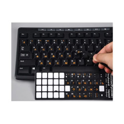 Naklejki na klawiaturę CYRYLICA + QWERTY 13x13mm - samoprzylepne nakładki na klawisze i przyciski laptopa i komputera