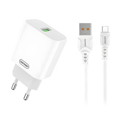 Ładowarka sieciowa do telefonu USB 18W 3.6A z kablem USB-C Quick Charge 3.0 SZYBKIE ŁADOWANIE biała