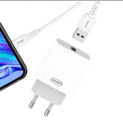 Ładowarka sieciowa do telefonu USB 18W 3.6A z kablem USB-C Quick Charge 3.0 SZYBKIE ŁADOWANIE biała