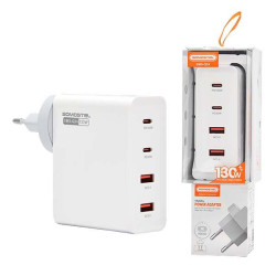 Ładowarka sieciowa USB Typ C USB-C PD Power Delivery QC 3.0 Quick Charge x 2 USB Typ A USB-A x 2 130W Q24 GaN biała
