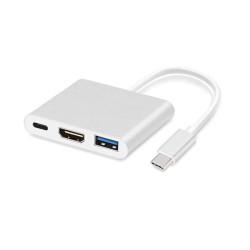 HUB USB-C 3w1 HDMI 4K + USB-A - Adapter rozgałęźnik biały