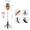 Uchwyt SELFIE STICK TRIPOD aluminiowy kieszonkowy z pilotem na telefon smartfon kamerę sportową czarny długość 18,5-71cm P04