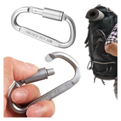 Karabińczyk turystyczny aluminiowy z blokadą 8cm | Uchwyt brelok survival | srebrny