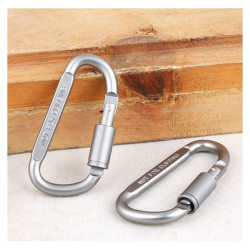 Karabińczyk turystyczny aluminiowy z blokadą 8cm | Uchwyt brelok survival | srebrny