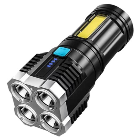 Latarka taktyczna wojskowa szperacz akumulator mocna 4 LED + COB + uchwyt + kabel USB