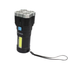 Latarka taktyczna wojskowa szperacz akumulator mocna 4 LED + COB + uchwyt + kabel USB