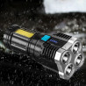 Latarka taktyczna wojskowa szperacz akumulator mocna 4 LED + COB + uchwyt + kabel USB