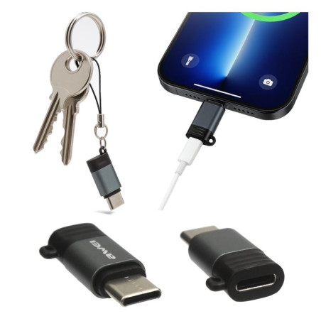 Adapter Lightning na USB-C AWEI z smyczką szary