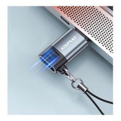 Adapter Lightning na USB-C AWEI z smyczką szary