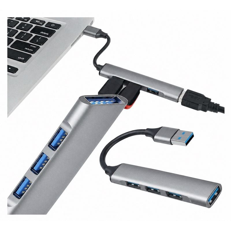 HUB rozdzielacz 3 x USB A USB-A 2.0 1 x USB A USB-A 3.0 adapter przejściówka rozgałęźnik szary podłużny HUB1a