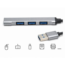 HUB rozdzielacz 3 x USB A USB-A 2.0 1 x USB A USB-A 3.0 adapter przejściówka rozgałęźnik szary podłużny HUB1a