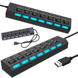 Hub USB 7 portów z wyłącznikami - aktywny rozgałęźnik rozdzielacz USB 2.0 z diodami LED i zabezpieczeniem antyprzepięciowym HUB8