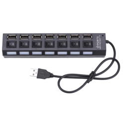 Hub USB 7 portów z wyłącznikami - aktywny rozgałęźnik rozdzielacz USB 2.0 z diodami LED i zabezpieczeniem antyprzepięciowym HUB8