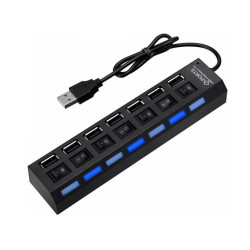 Hub USB 7 portów z wyłącznikami - aktywny rozgałęźnik rozdzielacz USB 2.0 z diodami LED i zabezpieczeniem antyprzepięciowym HUB8