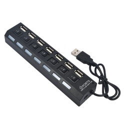 Hub USB 7 portów z wyłącznikami - aktywny rozgałęźnik rozdzielacz USB 2.0 z diodami LED i zabezpieczeniem antyprzepięciowym HUB8
