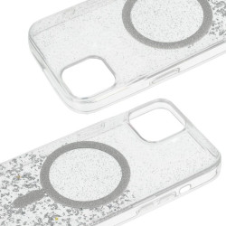 Etui MagSafe Glitter na telefon Apple iPhone 15 A3090 srebrne