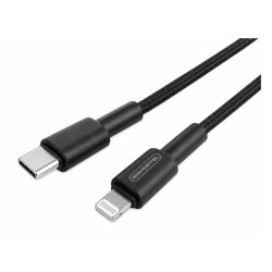 Kabel PD USB-C / Lightning Apple iPhone Nylon 1m czarny przewód wspierający szybkie ładowanie