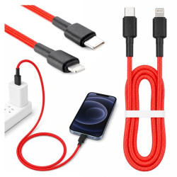 Kabel PD USB-C / Lightning Apple iPhone Nylon 1m czerwony przewód wspierający szybkie ładowanie