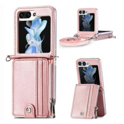 Etui Leather Case Zipper na telefon Samsung Galaxy Z Flip 6 5G F741 / Galaxy Z Flip 7 FE 5G F761 różowe