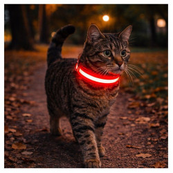 Obroża LED czerwona S 34-42cm - widoczność po zmroku