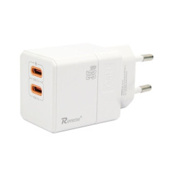 Ładowarka sieciowa U63 USB TYP C USB-C x 2 PD Power Delivery 35W QC Quick Charge 3.0 GaN biała Reverse