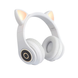 Słuchawki Bluetooth z kocimi uszami świecące białe