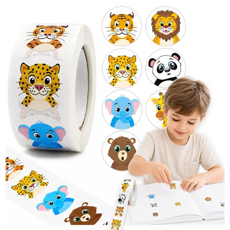 Naklejki motywacyjne dla dzieci ZOO rolka 500 szt