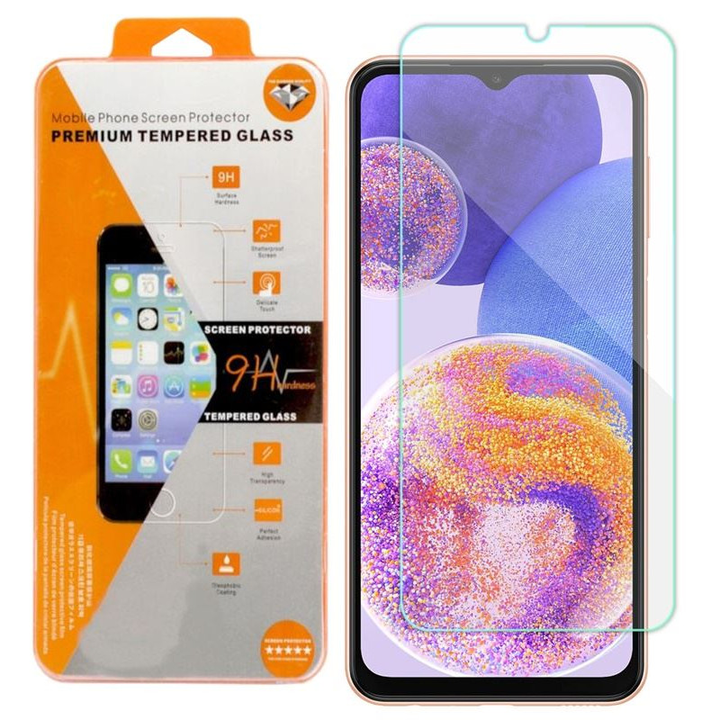 9H SZKŁO hartowane na telefon Samsung Galaxy A23 / M13 / M23 pomarańczowe opakowanie
