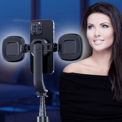 Uchwyt SELFIE STICK TRIPOD aluminiowy z MagSafe Lampa x 2 na telefon smartfon + pilot wysoki długość 22-140cm czarny P07