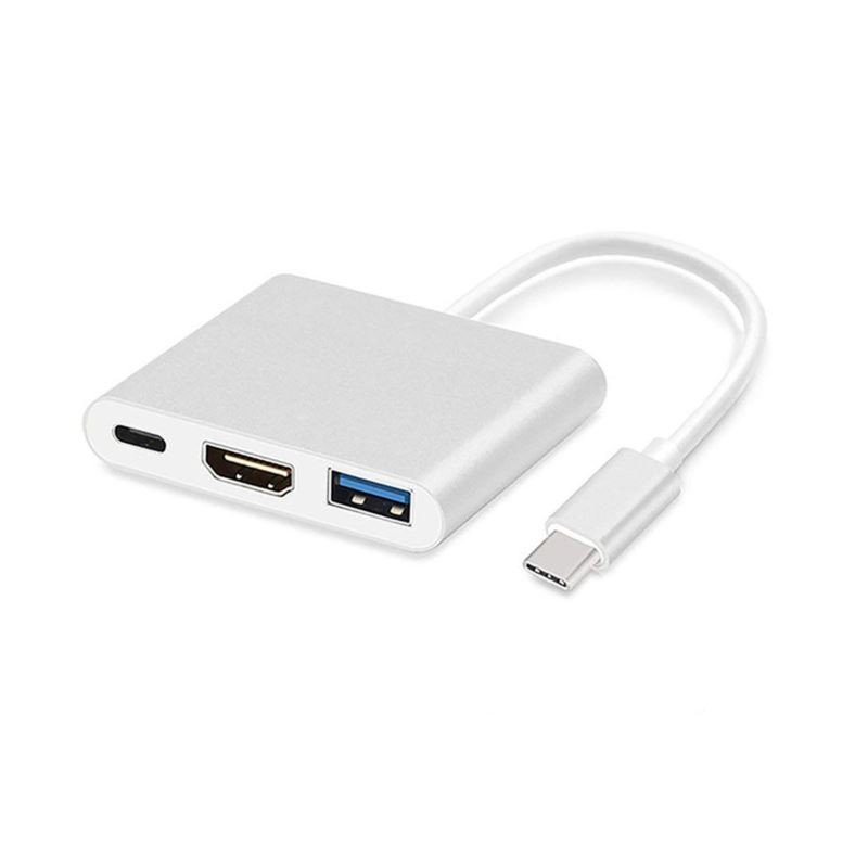 HUB USB-C 3w1 HDMI 4K + USB-A - Adapter rozgałęźnik biały