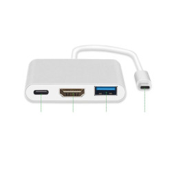 HUB USB-C 3w1 HDMI 4K + USB-A - Adapter rozgałęźnik biały