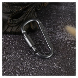 Karabińczyk turystyczny aluminiowy z blokadą 8cm | Uchwyt brelok survival | czarny