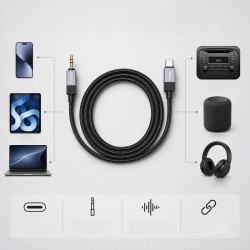 Kabel adapter USB-C na mini jack 3.5mm AUX czarny