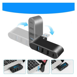 Hub USB 4 porty 3x USB A 1x USB C - czarny adapter