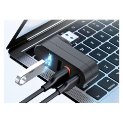 Hub USB 4 porty 3x USB A 1x USB C - czarny adapter