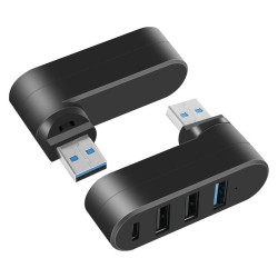 Hub USB 4 porty 3x USB A 1x USB C - czarny adapter