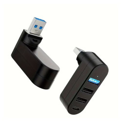 Hub USB 4 porty 3x USB A 1x USB C - czarny adapter