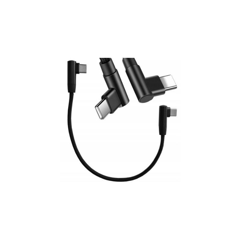 Kabel USB-C PD kątowy 90 stopni 60W 25cm, czarny