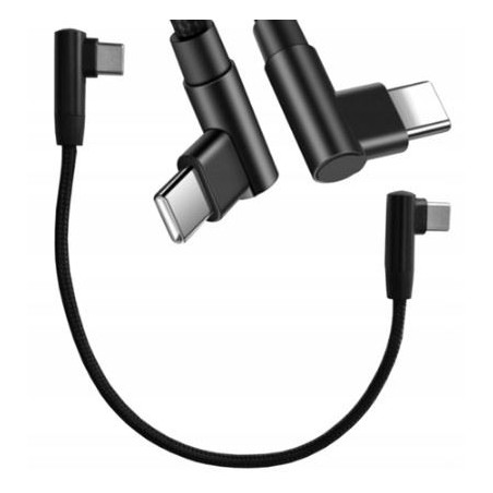 Kabel USB-C PD kątowy 90 stopni 60W 25cm, czarny
