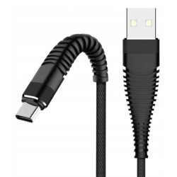 Kabel USB-A do USB-C 2m nylonowy, 30W, czarny