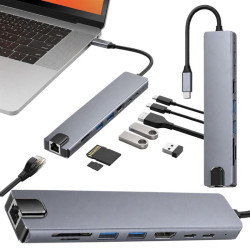 Adapter hub USB-C na HDMI RJ45 USB 8w1 - przejściówka