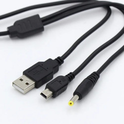 Kabel Y do konsoli PSP 2000 3000 1000 dane + ładowanie DC 4.0x1.7mm + Mini USB przewód do ładowania
